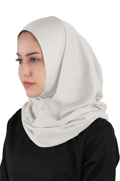 Ecardin Βραδινό φόρεμα σε κρεμ χρώμα Glitter - Practical Hijab Turban - St 300