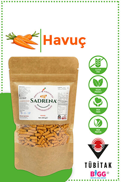 Sadrena Glutensiz & Vegan Yüksek Protein ve Lif İçeren Havuçlu Makarna 200gr.