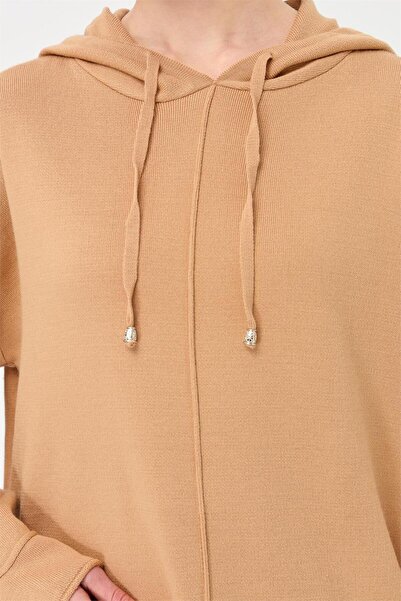 Esswaap Biye Detaylı Kapişonlu Pantolonlu Takım Vizon