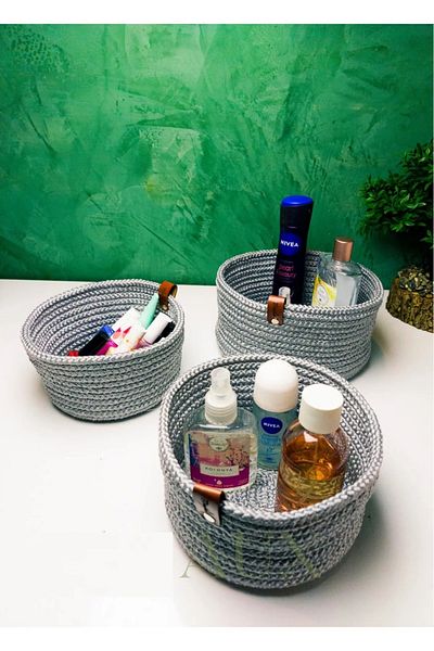ModaCardin Gray Jute Wicker Multi-Purpose Basket and Organizer Set - for Bathroom and Kitchen