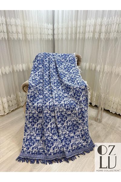 Özlü Home Canapea din bumbac cu model de paie albastra - Husa canapea extensibila 170x220