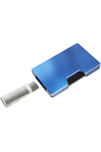 Louise Motto Cardx - Detroit - Yeni Nesil Alüminyum Cüzdan & Kartlık - Rfid, Çıkarılabilir Klips Unisex(MAVİ)