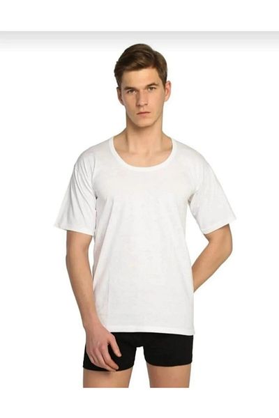 Seher Yıldız Men's Crew Neck Half Sleeve Combed Cotton Undershirt Athlete 2 Pieces