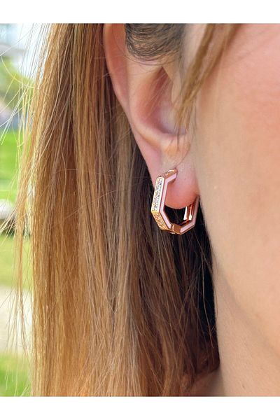 ByMerve Bym291 Baguette Model Geometric White Women's Steel Earrings