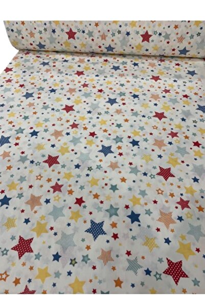 Evimmis %100 Pamuklu Çarşaflık Nevresimlik Akfil Kumaş Yıldız Desen En:240 Cm