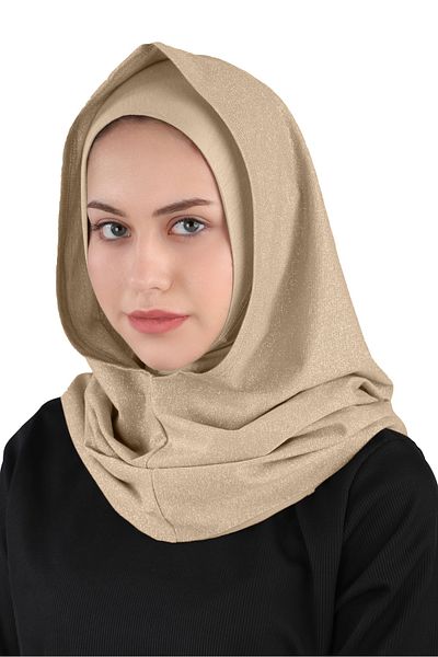 Ecardin Βραδινό φόρεμα με λάμψη σε μπεζ χρώμα - Practical Hijab Turban - St 300