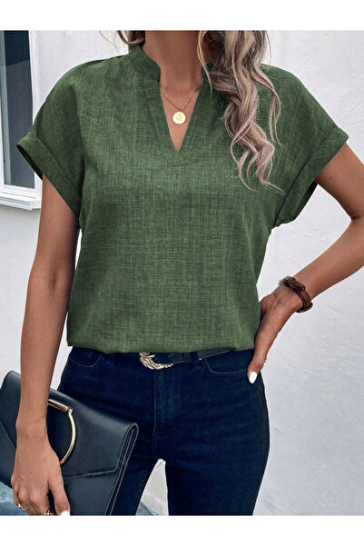 New Season Women's Short Sleeve Judge Collar Linen Look Sofia Blouse