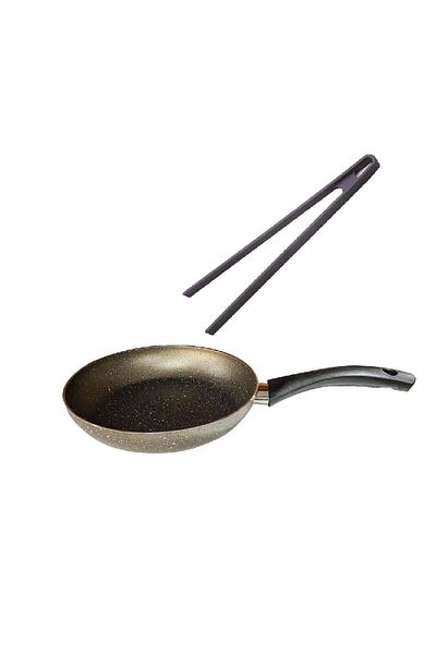 Mehtap 24 CM Granite Pan and Silicone Tongs Set