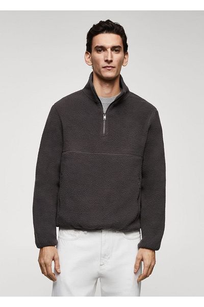 MANGO Man Fleece sweatshirt with zipper on the collar