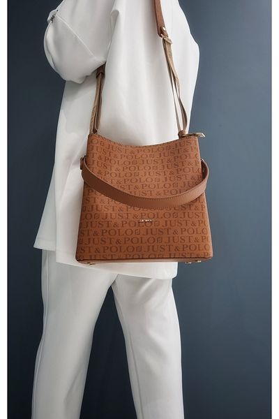 Just Polo Women's Brown Brown Embossed Just & Polo Patterned Zipper Closure Vegan Shoulder and Hand Bag