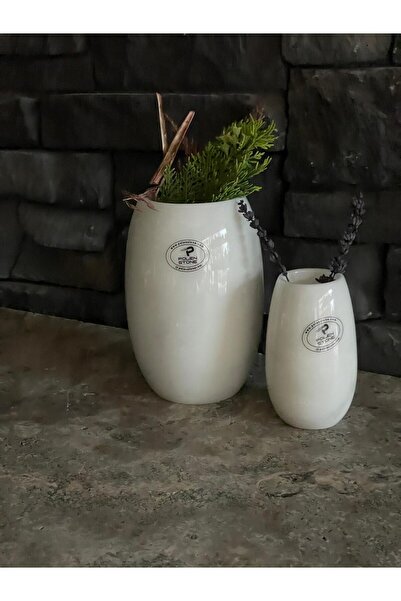 Polen Stone Set de 2 vaze albe din marmură