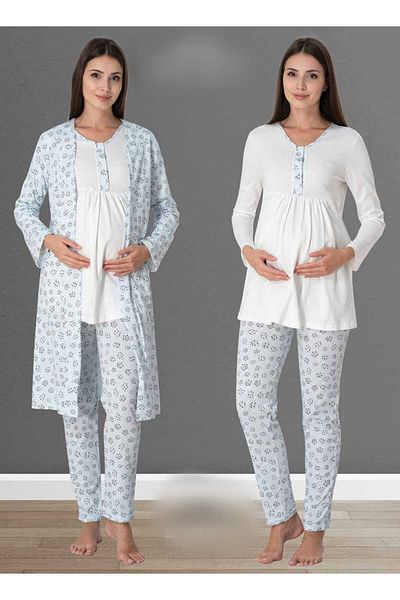 LOHOUSE Set pijamale și rochii de damă din bumbac cu modele cu design albastru - 3 piese