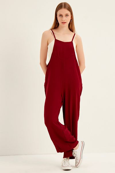 MEECY Women's Burgundy Strappy Loose Cut Tank Top
