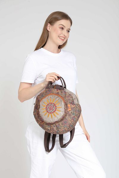 Street Bag Ethnic Fargin Bohemian Round Embroidered Backpack - For Daily and Travel