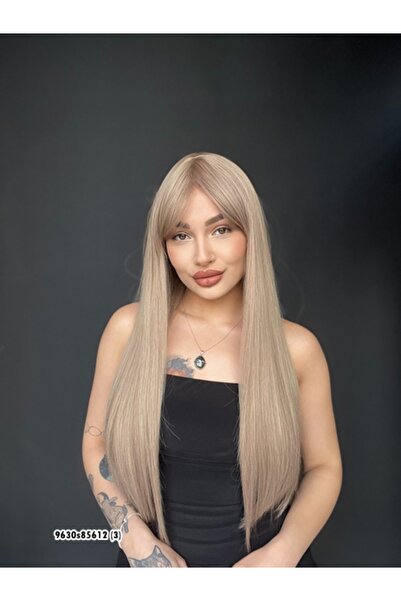 Suzan Peruk Düz 70 cm ekstra uzun Perçemli Medikal  özel peruk Kül Grisi