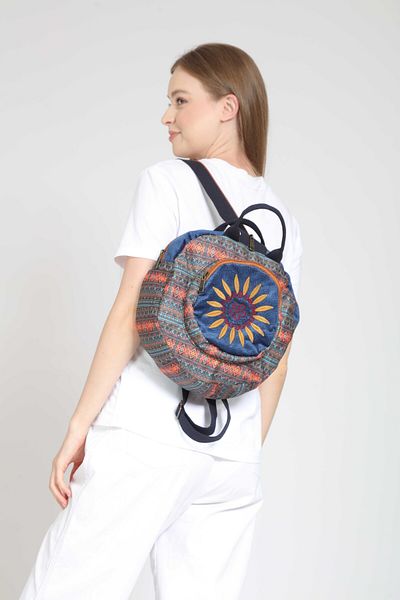 Street Bag Ethnic Fargin Bohemian Round Embroidered Backpack - For Daily and Travel