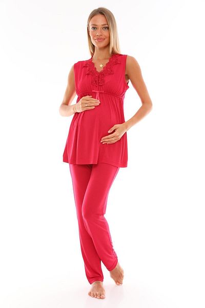 LOHOUSE Fuchsia Lace Collar Maternity Maternity Pajama Set