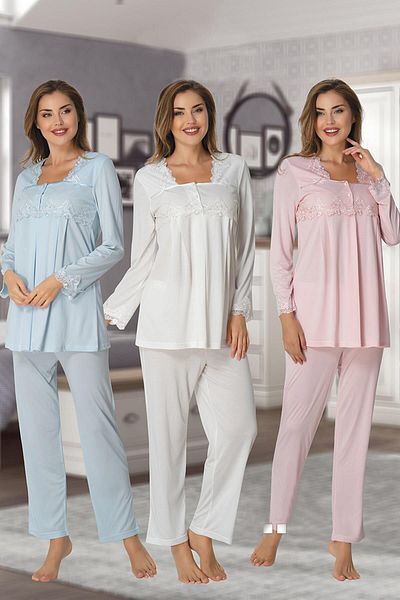 LOHOUSE Set pijamale de maternitate - Detaliu din dantela albastra