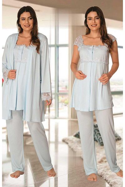 LOHOUSE Set pijama și rochie de maternitate din dantelă albastră pentru gravide