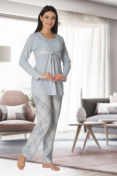 LOHOUSE Set de pijamale de maternitate și de maternitate pentru femei din bumbac albastru