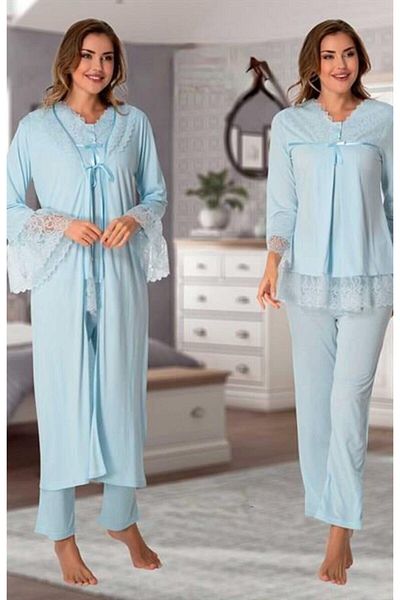LOHOUSE Set de pijamale și rochii de maternitate cu mânecă lungă, albastru, elegant