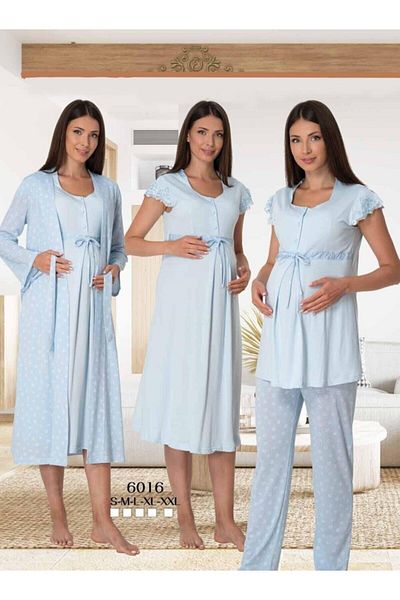 LOHOUSE Set de 4 pijamale și cămașă de noapte pentru femei albastre - Set de halate de maternitate pentru maternitate