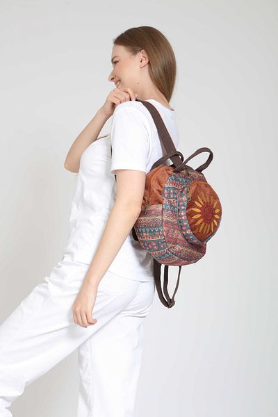 Street Bag Ethnic Fargin Bohemian Round Embroidered Backpack - For Daily and Travel