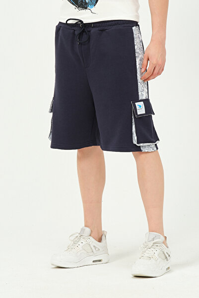 Owut Collection Чоловічі шорти з деталізованим боковим візерунком та карманною кишенею темно-синього кольору