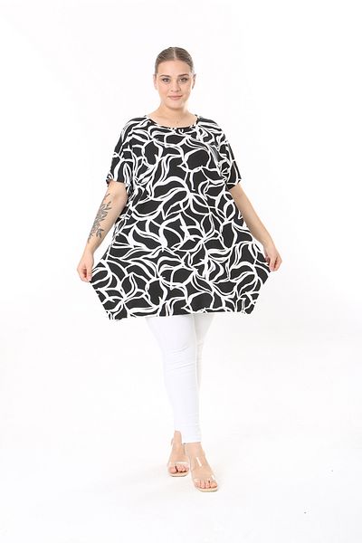 XL Modam WOMEN'S LARGE SIZE BLACK AND WHITE PRINTED LYCRAL TUNIC