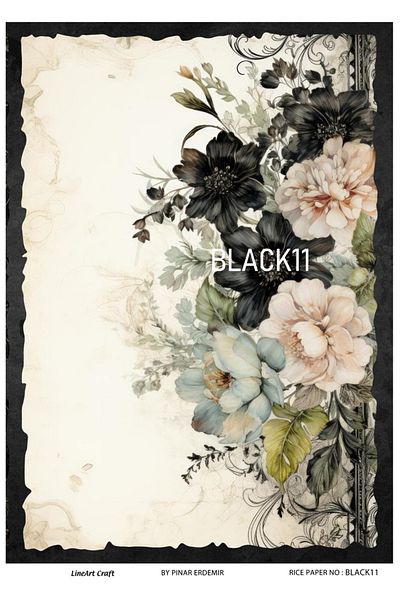 LİNEART Brass Patterned Lineart Decopage Paper - La-Black11