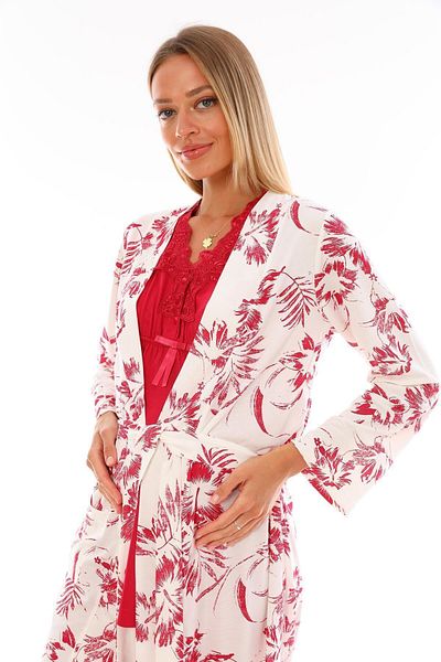 LOHOUSE Fuchsia Lace Collar Women's Pajamas Set - Set of 3 with Comfortable Dressing Gowns