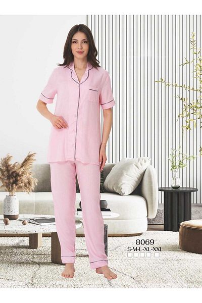 LOHOUSE Women's Powder Colored Pajamas Set - Buttoned Front, Short Sleeve, Pregnant Maternity LOHOUSE