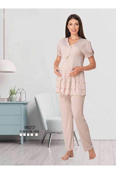 LOHOUSE طقم بيجامة نسائية للحوامل بلون المنك - بأكمام قصيرة وناعمة واسعة