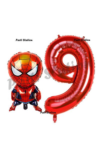 Parti Station Spiderman 1 Year Old Birthday Party Set - Red Figure Balloon and Spiderman