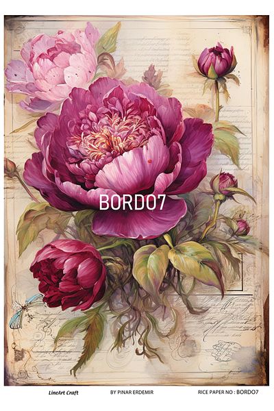 LİNEART Brass Patterned LineArt Decopage Paper - LA-BORDO7