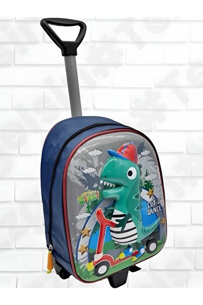 Tezzgelsin Anaokulu Kreş Çekçekli Tekerli Dinazor Dino Karakter 5d Kabartma Baskı Sırt Çantası Okul Çantası