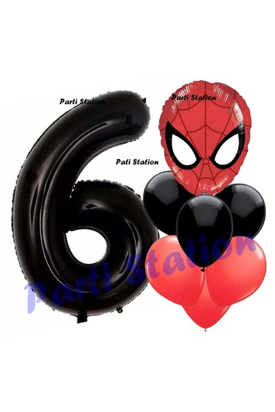 Parti Station 6 Years Old Spiderman - Spiderman Black Balloon and Number Ball...