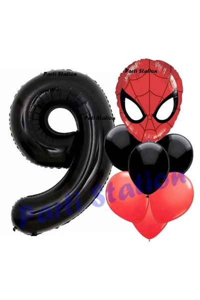 Parti Station 9 Years Old Spiderman - Spiderman Black Balloon and Figure Part...