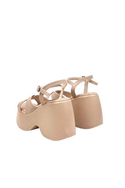 bescobel Women's Retyan Nut High Wedge Heel Cross Strap Sandals 10 CM DLG20