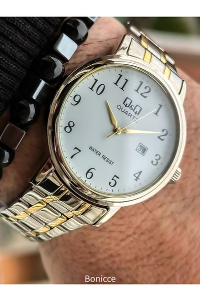 Q&Q Brand Steel Cord, Waterproof, Silver Color, Calendar, Numeral Men's Wristwatch Bracelet