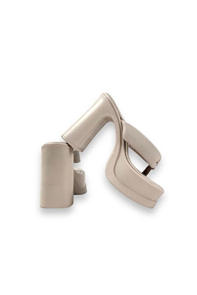 bescobel Kadın Salday Bej Parmak Arası Platform Terlik 15 Cm 1060