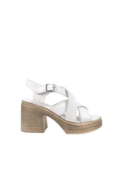 bescobel Women's Render White Ankle Strap High Heel Platform Sandals 10 Cm Heel 390