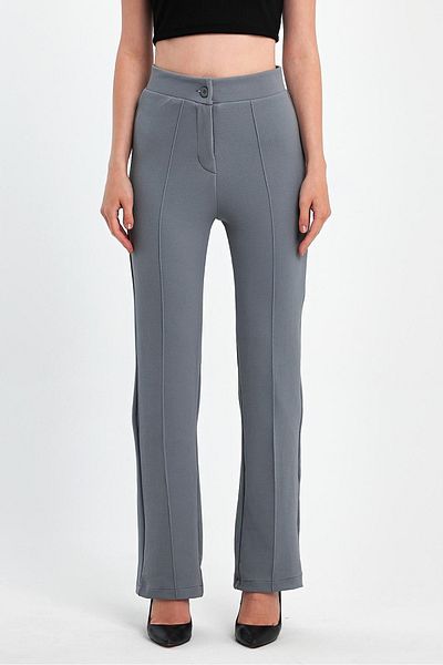 ElitWear FRONT SEWING DETAIL ELASTIC WAIST STRETCH CREPE FABRIC GRASSED PALAZZO WOMEN'S PANT