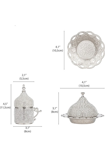 KT HOME Coffee Set Coffee Cup 2 Person Stoned Set Turkish Coffee Cup Ottoman Style Cup with Zamak Stones