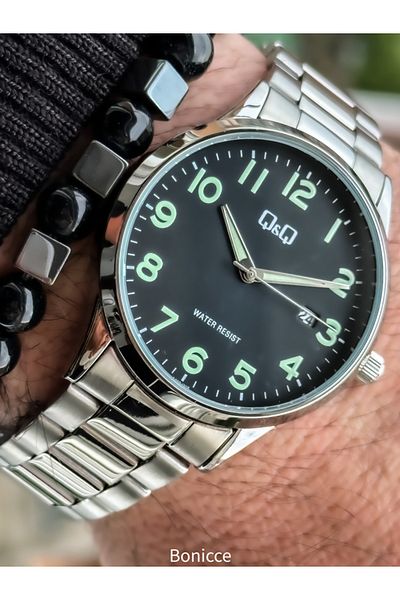 Q&Q Brand Steel Cord, Waterproof, Silver Color, Calendar, Numeral Men's Wristwatch Bracelet