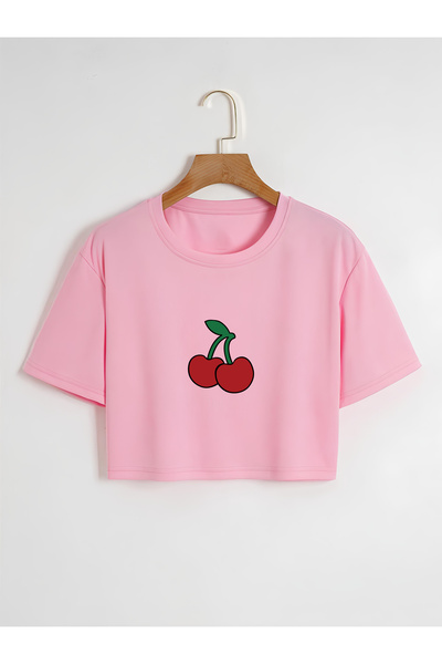 Ginevra Дамска тениска с голямо кръгло деколте с принт с малки череши