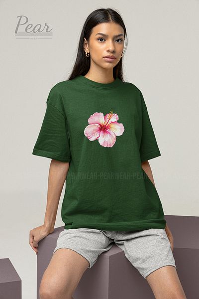 Pear Wear Μπλουζάκι Unisex με στάμπα λουλουδιών ιβίσκου Oversize T-shirt