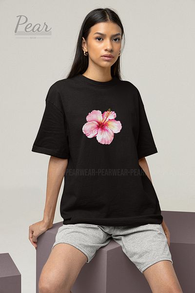Pear Wear Μπλουζάκι Unisex με στάμπα λουλουδιών ιβίσκου Oversize T-shirt