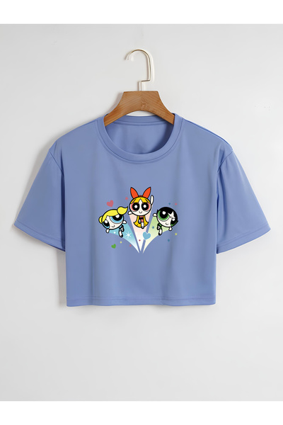 Ginevra Γυναικείο μπλουζάκι Oversize Crew Neck Powerpuff Girls με στάμπα Crop