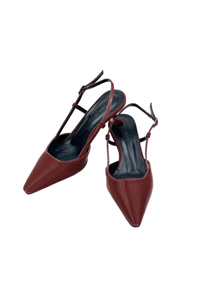bescobel Women's Sedja Claret Red Silk Material Open Back Almond Heel Shoes 5.5 Cm 002